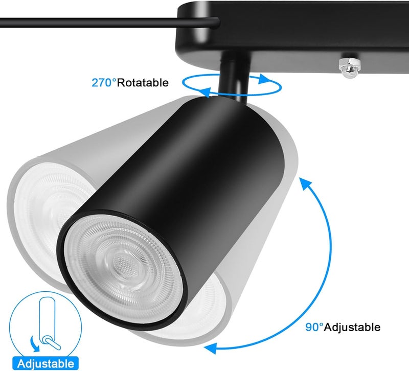 Taysing Plug in Track Lighting Track Light Fixtures with Power Cord Wall Spotlight Flexibly Rotatable Heads Plug in Ceiling Lights for Kitchen Cabinet Gallery Bar Living Room 10W 3000K(Black, 2 Heads) - Image 4